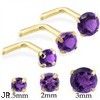 14K Gold L-shaped nose pin with Round Amethyst