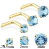 14K Gold L-shaped nose pin with Round Aquamarine