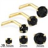 14K Gold L-Shaped Nose Pin with Round Black CZ