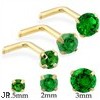 14K Gold L-shaped Nose Pin with Round Emerald