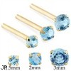 14K Gold Long Customizable nose stud with Round Aquamarine