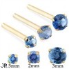 14K Gold Long customizable Nose Stud with Round Blue Zircon