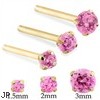 14K Gold Long Customizable Nose Stud with Round Pink Tourmaline