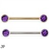 14K Gold Nipple Ring with Bezel Setting Amethyst Gems, 14 Ga