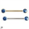 14K Gold Nipple Ring with Bezel Setting Blue Zircon Gems, 14 Ga