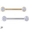 14K Gold Nipple Ring with Bezel Setting CZ, 14 Ga