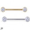 14K Gold Nipple Ring with Bezel Setting CZ, 14 Ga