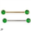 14K Gold Nipple Ring with Bezel Setting Emerald Gems, 14 Ga