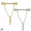 14K Gold nipple ring with dangling cursive initial I