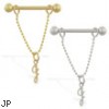 14K Gold nipple ring with dangling cursive initial J
