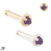 14K Gold nose bone with 1.5mm amethyst gem