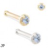 14K Gold nose bone with 1.5mm aquamarine gem