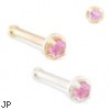 14K Gold nose bone with 1.5mm pink tourmaline gem