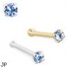 14K Gold Nose Bone with 1.5mm Round Blue Topaz CZ, 22 Ga