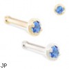 14K Gold nose bone with 1.5mm sapphire gem