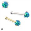 14K Gold Nose Bone with 2mm Round Blue Green Opal