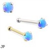 14K Gold Nose Bone with 2mm Round Blue Opal