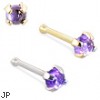 14K Gold Nose Bone with 2mm Round Cabochon Amethyst