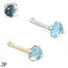 14K Gold Nose Bone with 2mm Round Cabochon Aquamarine