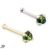 14K Gold Nose Bone with 2mm Round Cabochon Green Tourmaline, 22 Ga