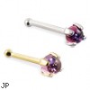 14K Gold Nose Bone with 2mm Round Cabochon Rhodolite