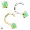 14K Gold Nose Bone with 2mm Round Green Opal