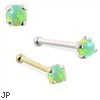 14K Gold Nose Bone with 2mm Round Green Opal