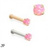 14K Gold Nose Bone with 2mm Round Pink Opal