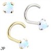 14K Gold Nose Bone with 2mm Round White Opal