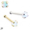 14K Gold Nose Bone with 2mm Round White Opal