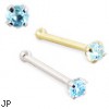 14K Gold Nose Bone with Blue Topaz, 22 Ga