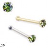 14K Gold Nose Bone with Green Tourmaline, 22 Ga