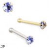 14K Gold Nose Bone with Iolite, 22 Ga