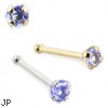 14K Gold Nose Bone with Tanzanite, 22 Ga