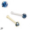 14K Gold Nose Bone With Teal Blue Diamond, 22 Ga