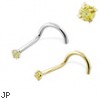 14K Gold Nose Screw with 1.5mm Round Yellow Topaz CZ, 20 Ga