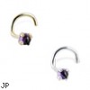 14K Gold Nose Screw with 2mm Round Cabochon Amethyst