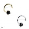 14K Gold Nose Screw with 2mm Round Cabochon Black Onyx