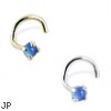 14K Gold Nose Screw with 2mm Round Cabochon Blue Onyx