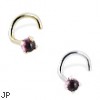 14K Gold Nose Screw with 2mm Round Cabochon Garnet