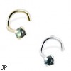 14K Gold Nose Screw with 2mm Round Cabochon Green Tourmaline, 20 Ga