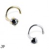 14K Gold Nose Screw with 2mm Round Cabochon Hematite, 20ga