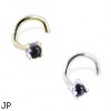 14K Gold Nose Screw with 2mm Round Cabochon Iolite