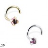 14K Gold Nose Screw with 2mm Round Cabochon Pink Tourmaline