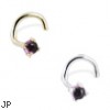 14K Gold Nose Screw with 2mm Round Cabochon Rhodolite