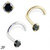 14K Gold Nose Screw with Black Diamond, 18 Ga