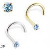 14K Gold Nose Screw with Blue Topaz, 20 Ga