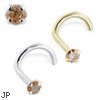 14K Gold Nose Screw with Champagne Diamond, 20 Ga