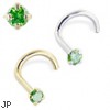 14K Gold Nose Screw with Green Diamond, 20 Ga