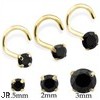 14K Gold Nose Screw With Round Black CZ